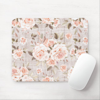 Rustic Wood & Vintage Roses Romantic Shabby Chic Mouse Pad