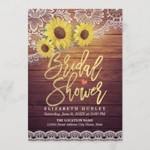 Rustic Wood Vintage Sunflowers Lace Bridal Shower Invitation