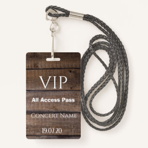 Rustic Wood VIP All Access Pass Concert Badge ID Badge