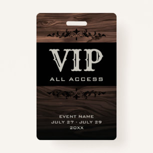 Rustic Wood VIP All Access Pass Event ID Badge