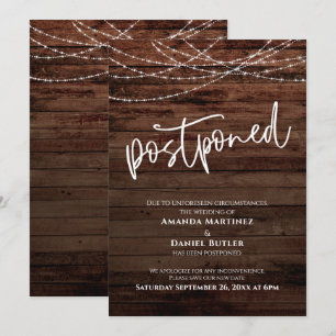 Rustic Wood w/ Lights Postponed Wedding Card