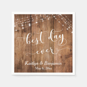 Rustic Wood w/ White Lights, Best Day Ever Napkin