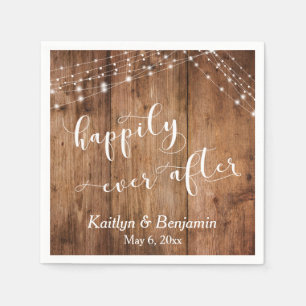 Rustic Wood w/ White Lights, Happily Ever After Napkin