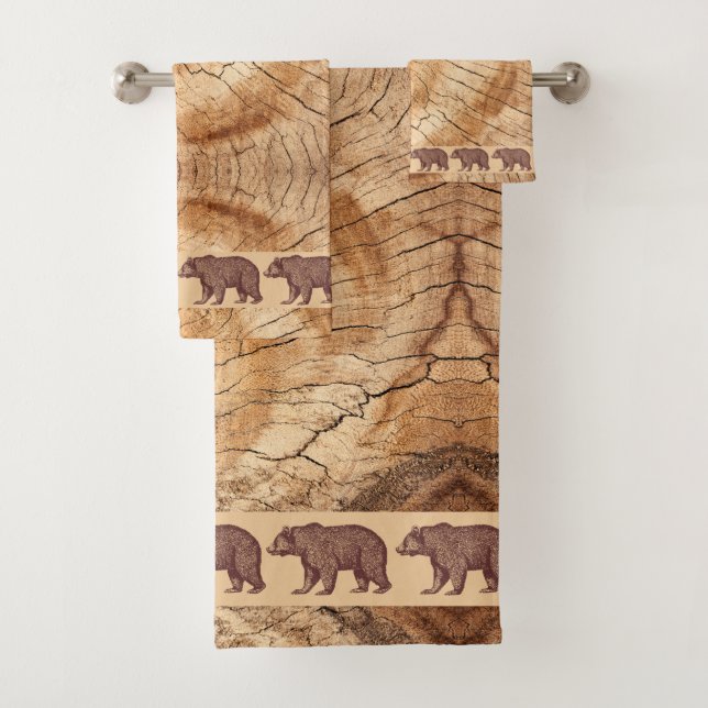 Rustic Wood Walking Bears Bath Towel Set (Insitu)