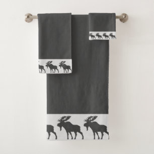 Rustic Wood Walking Moose Grey Bath Towel Set