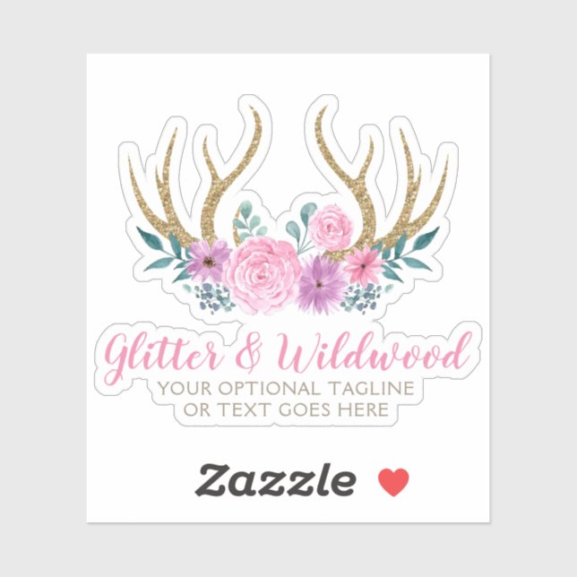 Rustic Wood & Watercolor Floral Antlers Boho Logo (Sheet)