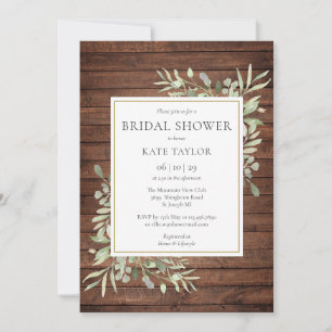 Rustic Wood Watercolor Greenery Bridal Shower Invitation