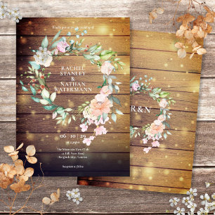 Rustic Wood Watercolor Greenery Floral Wedding Invitation
