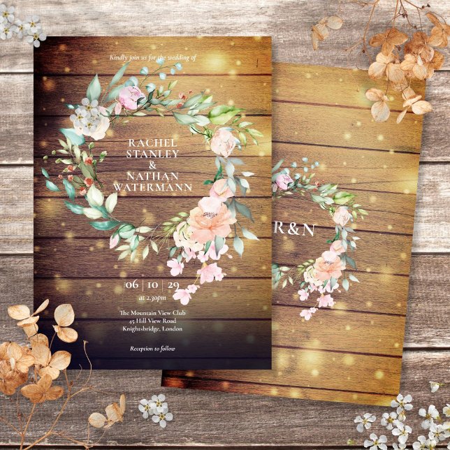 Rustic Wood Watercolor Greenery Floral Wedding Invitation (Rustic Wood Watercolor Greenery Floral Wedding Invitation)