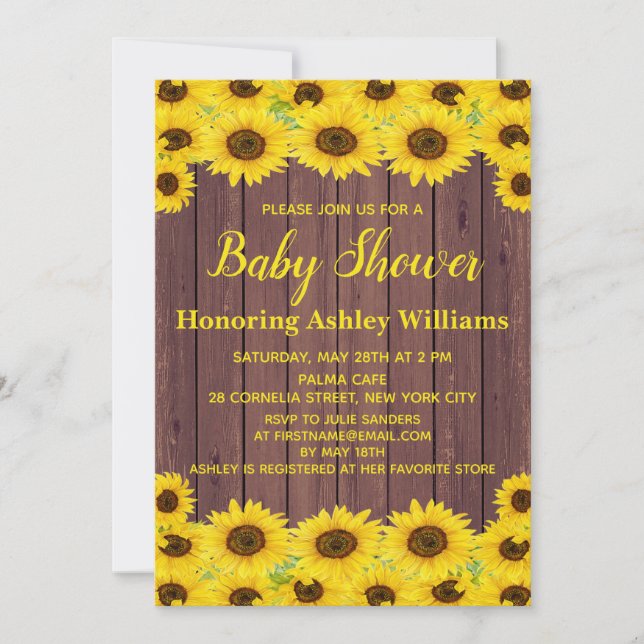 Rustic Wood Watercolor Sunflowers Cute Baby Shower Invitation (Front)