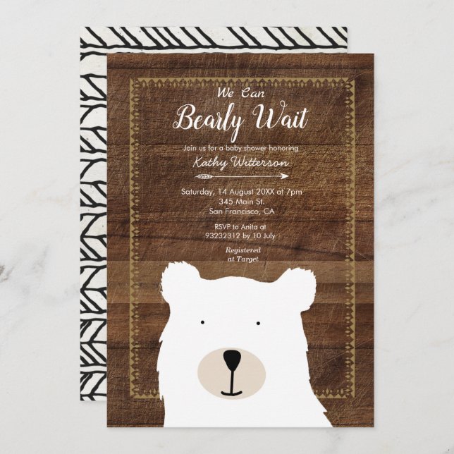 Rustic Wood We can bearly wait baby shower Invitation (Front/Back)