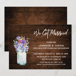 Rustic Wood We Got Married Wildflowers Mason Jar Invitation