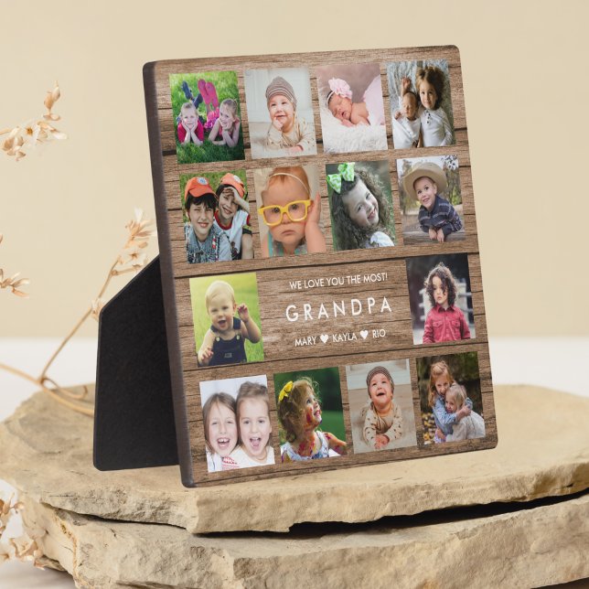 Rustic Wood We Love You Grandpa 14 Photo Collage Plaque (Creator Uploaded)