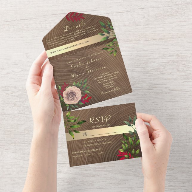 Rustic Wood Wedding All In One Invitation (Tearaway)