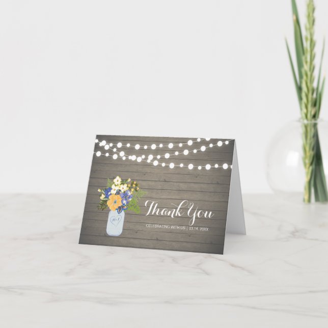 Rustic Wood Wedding Anniversary Party Thank You Card (Front)