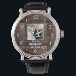 Rustic Wood Wedding Anniversary Photo Watch<br><div class="desc">Wedding anniversary watch to personalise with the couple's photo and last name. The rustic wood background adds a country chic look. A great gift for weddings, anniversaries,  and new home housewarming .</div>