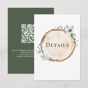 Rustic Wood Wedding botanical Details QR code  Enclosure Card