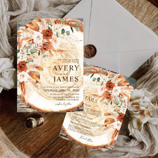 Rustic Wood Wedding Details – Boho Pampas Info Enclosure Card