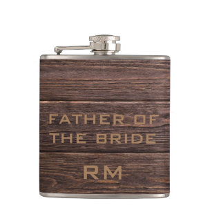 Rustic Wood Wedding Father of The Bride Initials Hip Flask