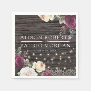 Rustic wood Wedding Floral Lace Napkin