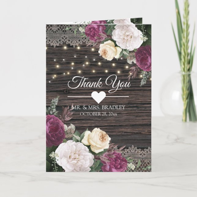 Rustic wood Wedding Floral Thank You Card (Front)
