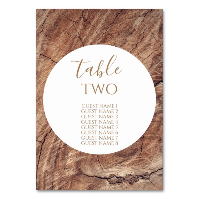 Rustic Wood Wedding Guest Names Table Number (Front)