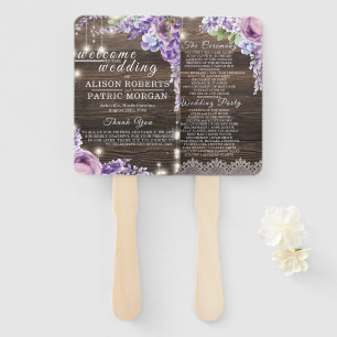 Rustic wood Wedding Lace Lavender Wedding Program Hand Fan