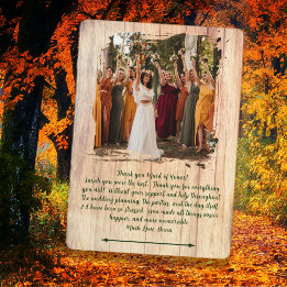 Rustic Wood Wedding Party Thank You Photo Message Card