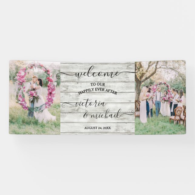 Rustic Wood wedding photo picture Welcome Banner (Horizontal)