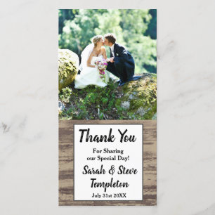 Rustic Wood Wedding Photo Thank You Card