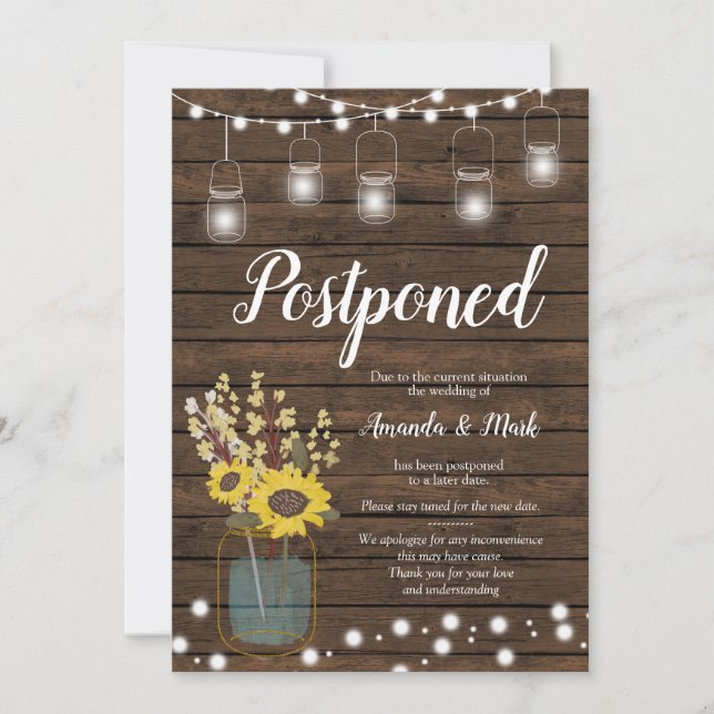 Rustic Wood Wedding Postponed Announcement (Front)