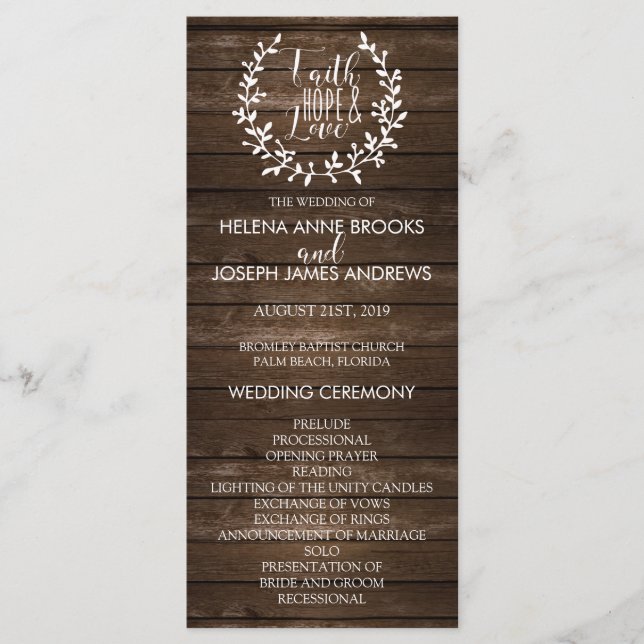 Rustic Wood Wedding Program (Front)
