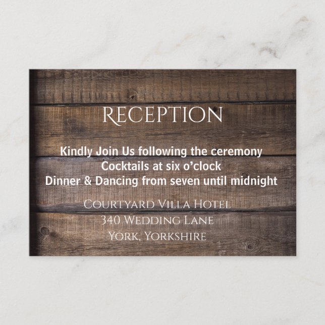 Rustic Wood Wedding Reception Enclosure Card (Front)