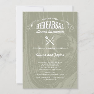 Rustic Wood Wedding Rehearsal Dinner BBQ Party Invitation