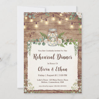 rustic wood wedding rehearsal dinner invitations