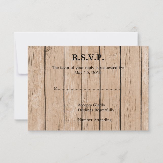 Rustic Wood Wedding RSVP Card (Front)