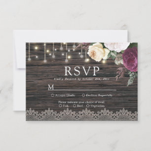 Rustic wood Wedding RSVP with meal choice Card