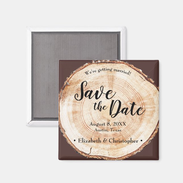 Rustic wood Wedding Save the date Personalised Magnet (Front/Back)