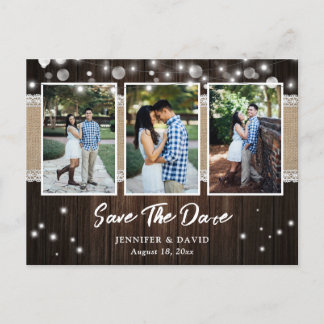 Rustic Wood Wedding Save The Date Photo Postcards