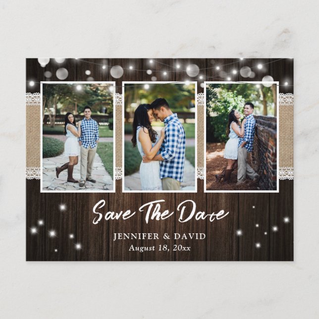Rustic Wood Wedding Save The Date Photo Postcards (Front)