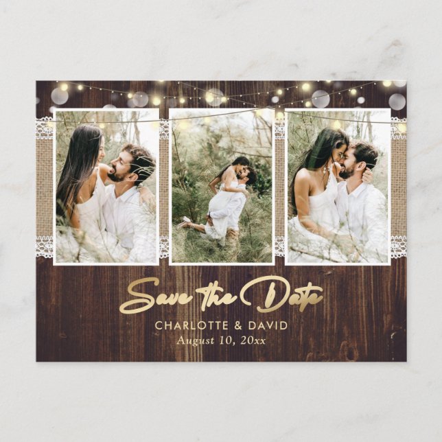 Rustic Wood Wedding Save The Date Photo Postcards (Front)