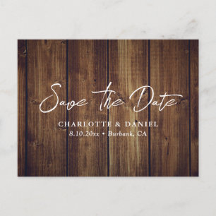 Rustic Wood Wedding Save The Date Postcard