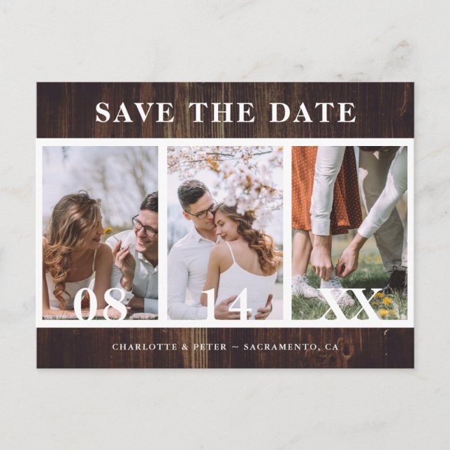Rustic Wood Wedding Save The Date Postcards (Front)