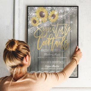 Rustic Wood Wedding Signature Cocktail Drink Menu Poster