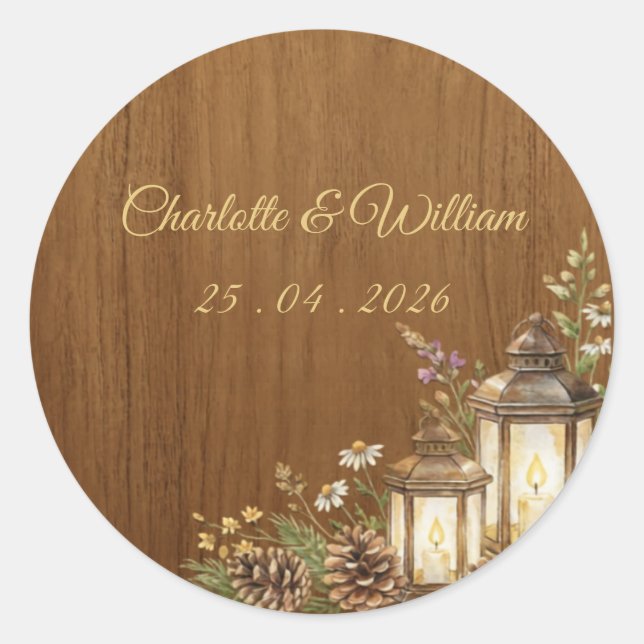 Rustic Wood Wedding Sticker Envelope Seal (Front)