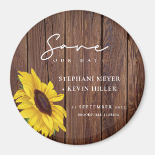 Rustic Wood Wedding Sunflower Save The Date Magnet