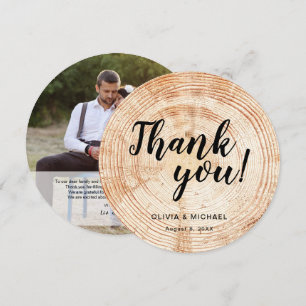 Rustic Wood Wedding Thank you Custom Photo Message Card