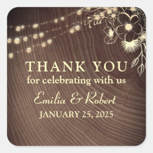 Rustic Wood Wedding Thank You Square Sticker