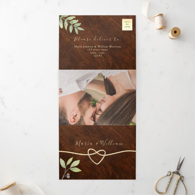 Rustic Wood Wedding Tri-Fold Invitation (Outside)