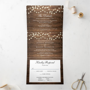 Rustic Wood Wedding Tri-Fold Invitations RSVP